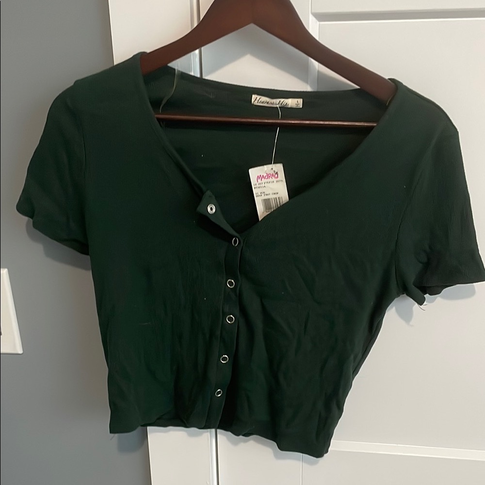 Venezia Green Cropped Button Down Shirt